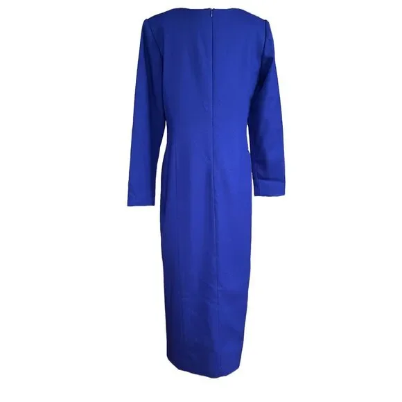 VTG 90s J.G. Hook Wool Shift Dress Royal Blue Long Sleeve Preppy Academia Size12 - Picture 6 of 12